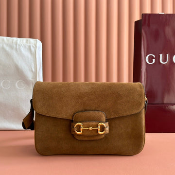 GUCCI 25S HORSEBIT 1955 30 CM IN BROWN SUEDE WITH GOLD HARDWARE House Of Sarah