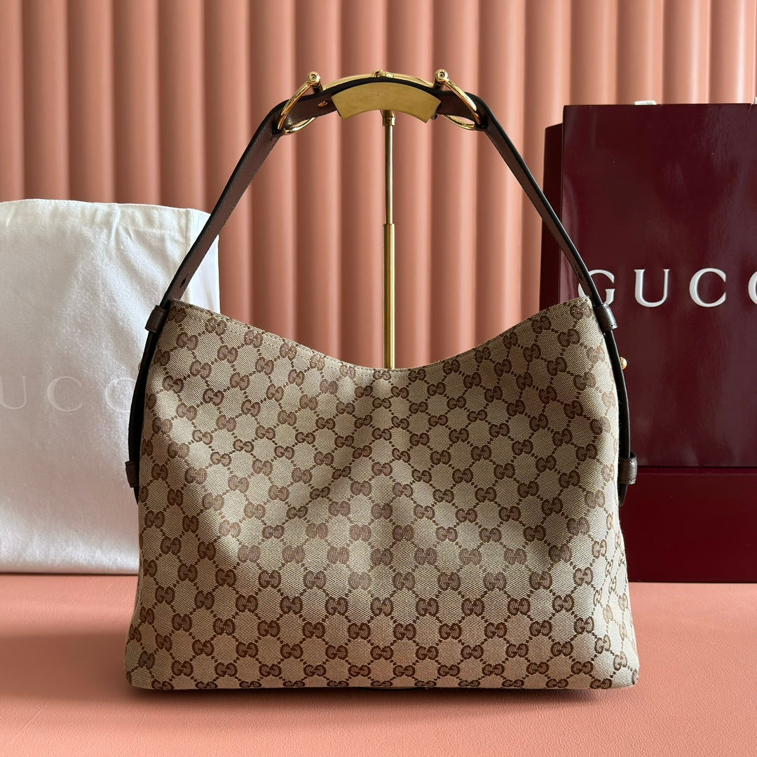 GUCCI 25S BEATRIX LARGE TOTE BAG 35 CM IN DARK BEIGE AND BROWN CANVAS by House Of Sarah