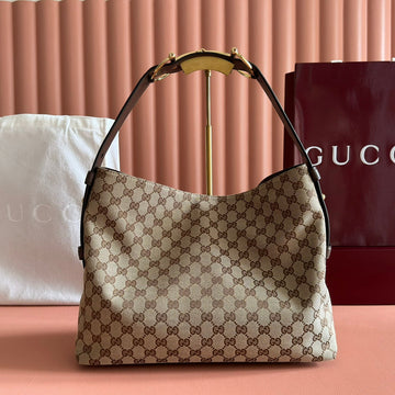 GUCCI 25S BEATRIX LARGE TOTE BAG 35 CM IN DARK BEIGE AND BROWN CANVAS by House Of Sarah