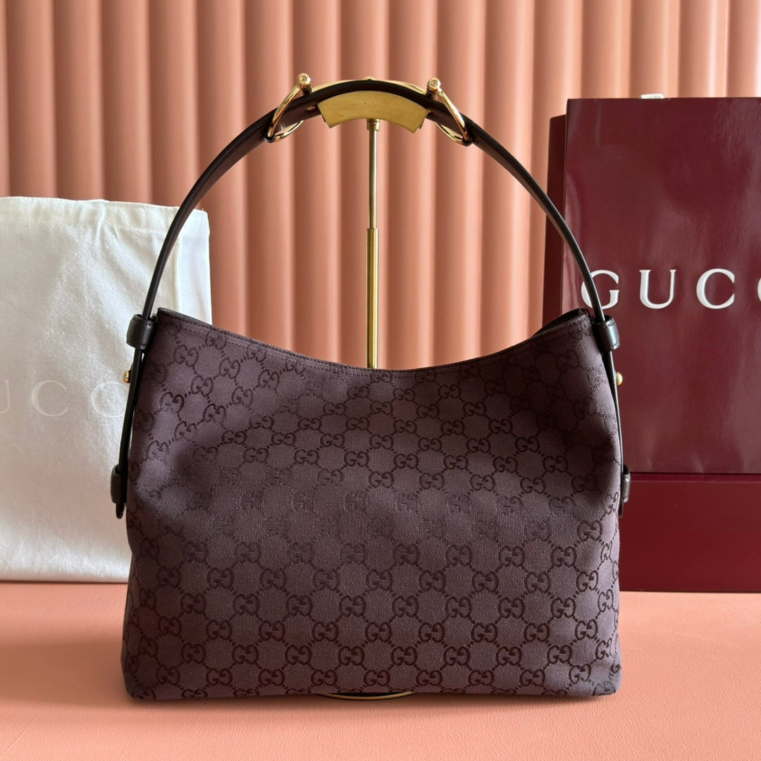 GUCCI 25S BEATRIX LARGE TOTE BAG 35 CM IN DARK CHOCOLATE BROWN CANVAS by House Of Sarah