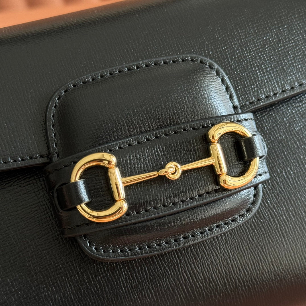 GUCCI 25S HORSEBIT 1955 MEDIUM SHOULDER BAG 22 CM IN BLACK CALFSKIN WITH GOLD HARDWARE House Of Sarah Bags