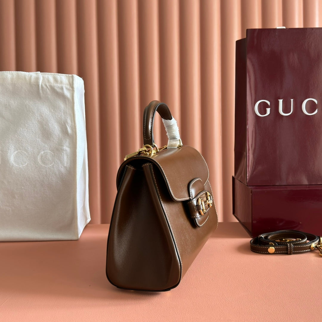 GUCCI 25S HORSEBIT 1955 MEDIUM SHOULDER BAG 29 CM IN BROWN CALFSKIN WITH GOLD HARDWARE House Of Sarah Bags