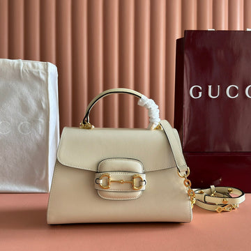 GUCCI 25S HORSEBIT 1955 MEDIUM SHOULDER BAG 29 CM IN CREAM WHITE CALFSKIN WITH GOLD HARDWARE by House Of Sarah
