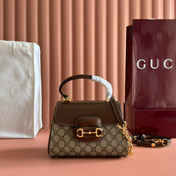 GUCCI 25S HORSEBIT 1955 MEDIUM SHOULDER BAG 22 CM IN DARK BEIGE CANVAS AND BROWN CALFSKIN WITH GOLD HARDWARE House Of Sarah Bags