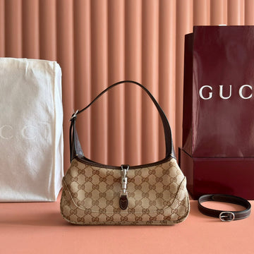 GUCCI 25S JACKIE MONOGRAM 27 CM IN LIGHT BROWN CANVAS AND CALFSKIN House Of Sarah