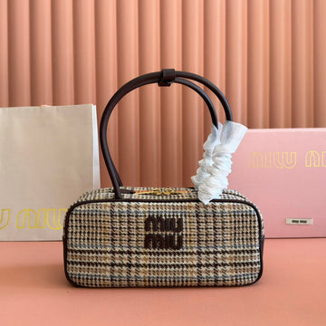 MIUMIU 26S BEAU CANVAS BAG 28 IN MULTICOLOR WOOL AND BROWN CALFSKIN House Of Sarah