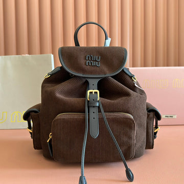 MIUMIU 26S MEDIUM BACKPACK 29 IN CHOCOLATE BROWN CANVAS BLACK CALFSKIN House Of Sarah