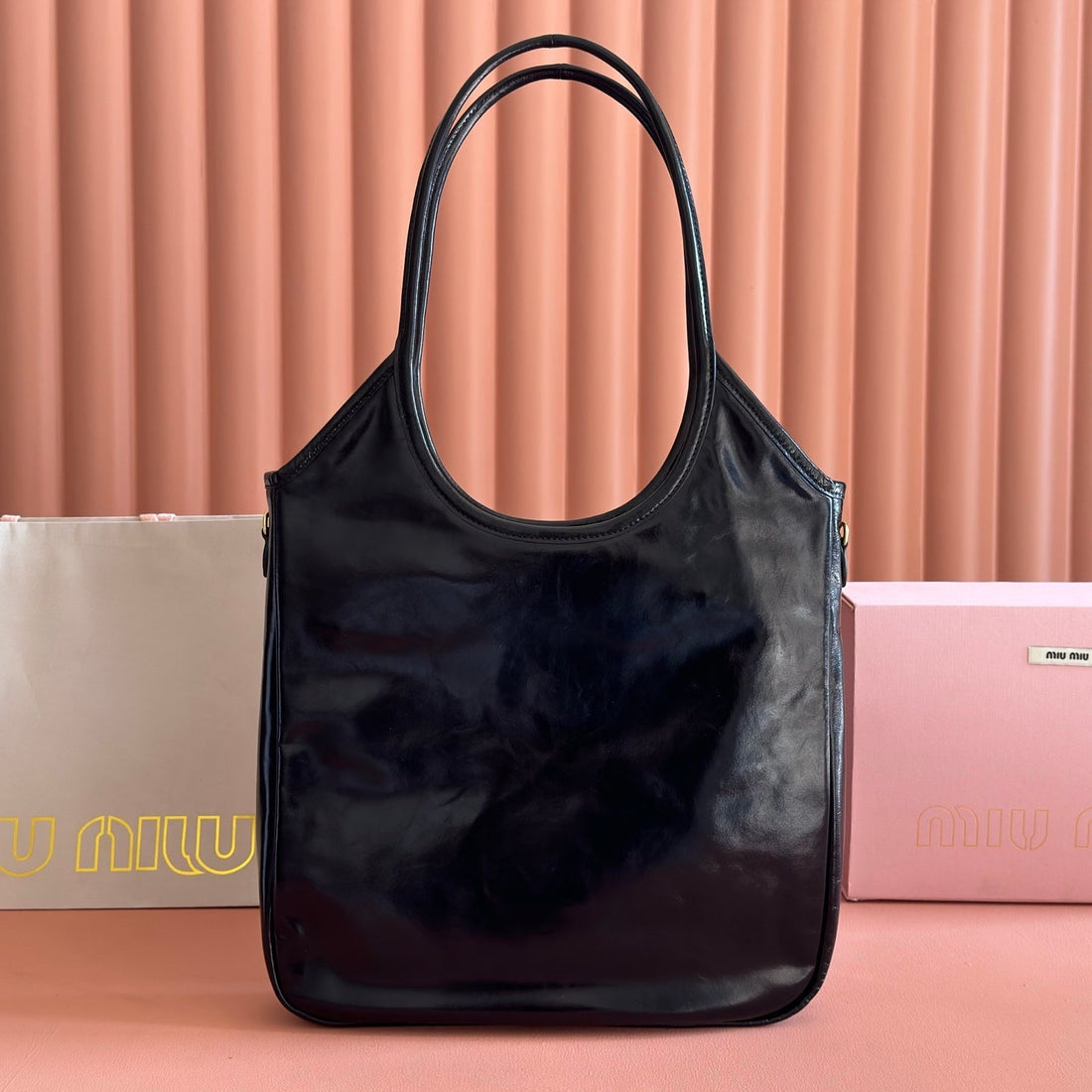 MIUMIU 26S IVY 40 TOTE IN BLACK PATENT CALFSKIN By House Of Sarah
