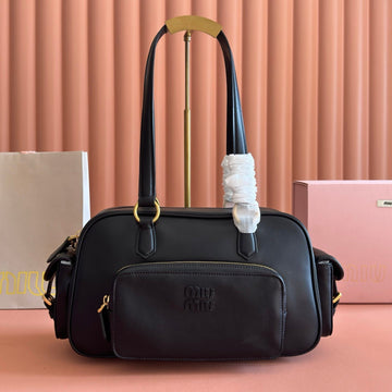 MIUMIU 26S POCKET TOP-HANDLE BAG 32 IN BLACK CALFSKIN GOLD HARDWARE By House Of Sarah