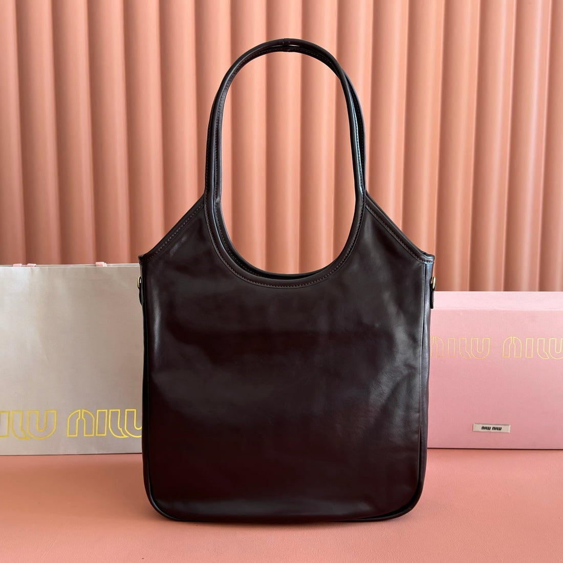 MIUMIU 26S IVY 40 TOTE IN DARK BROWN PATENT CALFSKIN By House Of Sarah