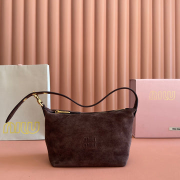 MIUMIU 26S CORDUROY POUCH BAG 25 IN CHOCOLATE BROWN SUEDE GOLD HARDWARE House Of Sarah Bags