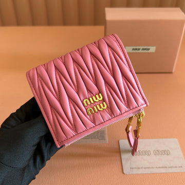 MIUMIU 26S SMALL MATELASSE CARD HOLDER 11 IN PINK CALFSKIN GOLD HARDWARE By House Of Sarah