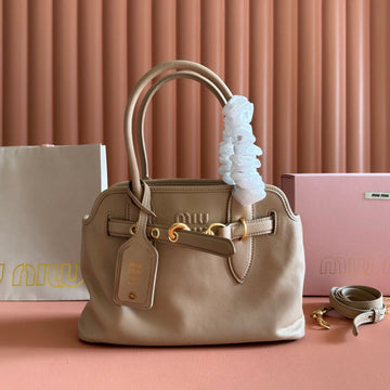 MIUMIU 26S BORSA AVENTURE BAG 30 IN DARK BEIGE CALFSKIN GOLD HARDWARE House Of Sarah Bags
