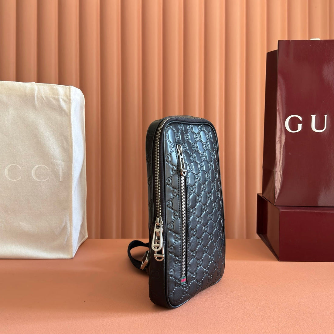GUCCI 26S CROSSBODY BAG 28 IN BLACK EMBOSSED CALFSKIN by House Of Sarah