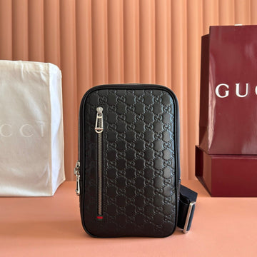 GUCCI 26S CROSSBODY BAG 28 IN BLACK EMBOSSED CALFSKIN by House Of Sarah