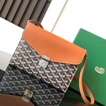 CHYPRE WALLET-POUCH 21 IN BLACK GOYARDINE CANVAS AND TAN CALFSKIN by House Of Sarah