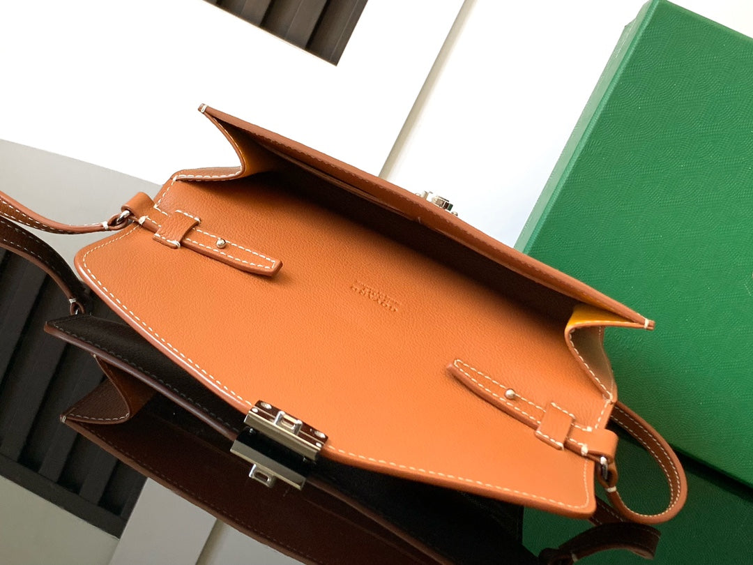 CHYPRE WALLET-POUCH 21 IN BLACK GOYARDINE CANVAS AND TAN CALFSKIN by House Of Sarah
