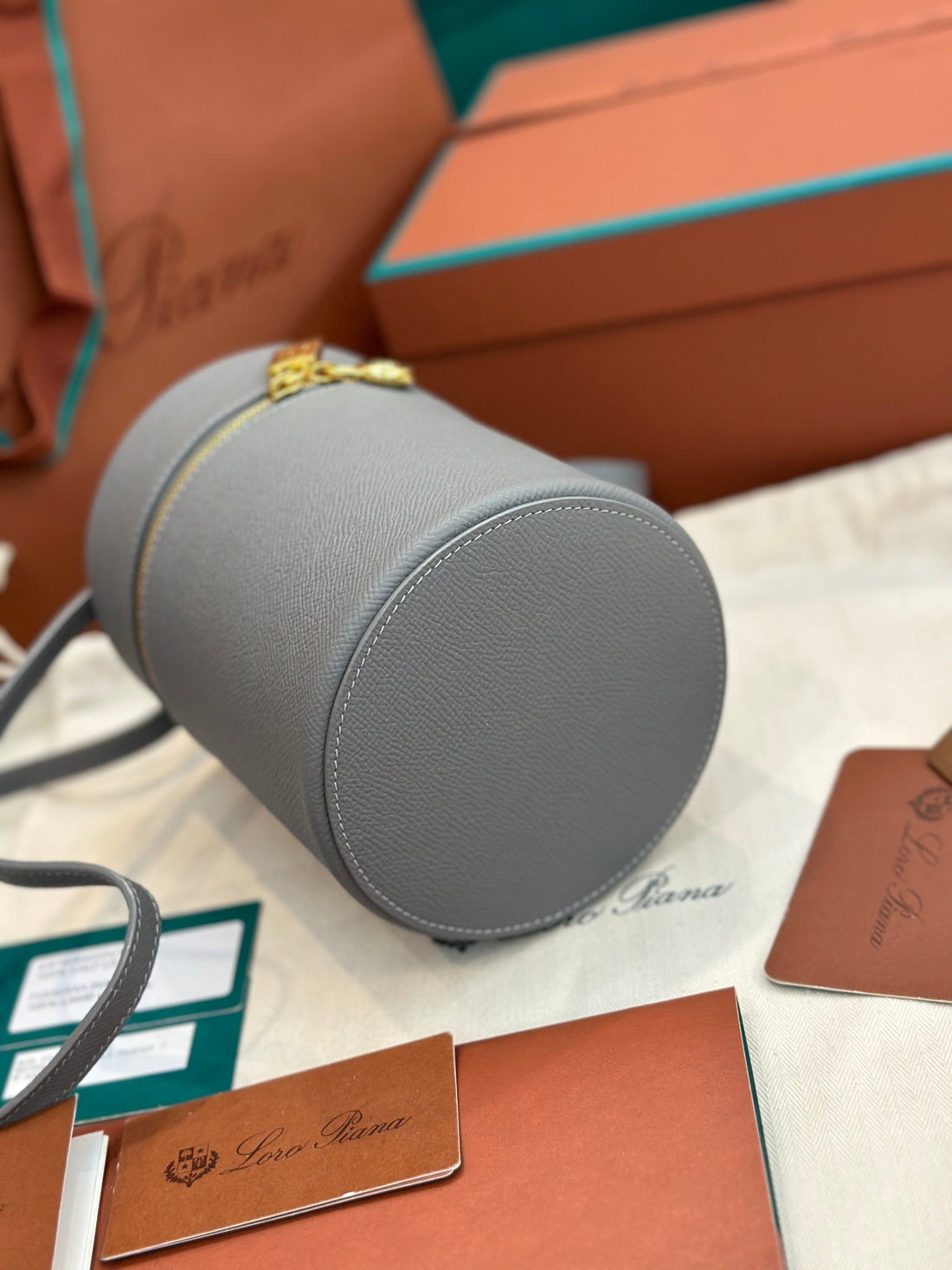 EXTRA CASE MEDIUM 16 BAG IN DOVE GRAY SMOOTH CALFSKIN WITH GOLD HARDWARE by House Of Sarah