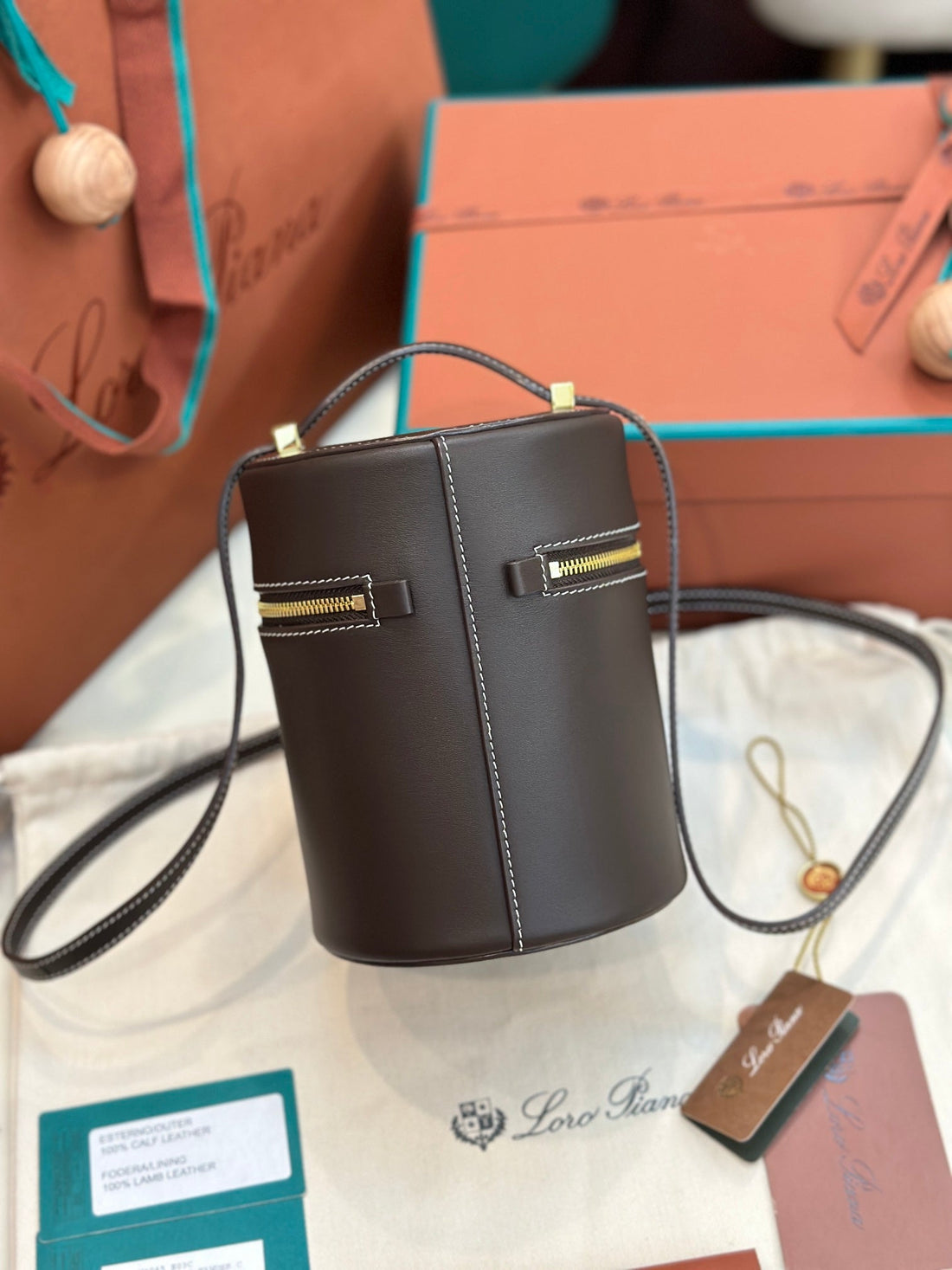 EXTRA CASE MEDIUM 16 BAG IN CHOCOLATE BROWN SMOOTH CALFSKIN WITH GOLD HARDWARE House Of Sarah