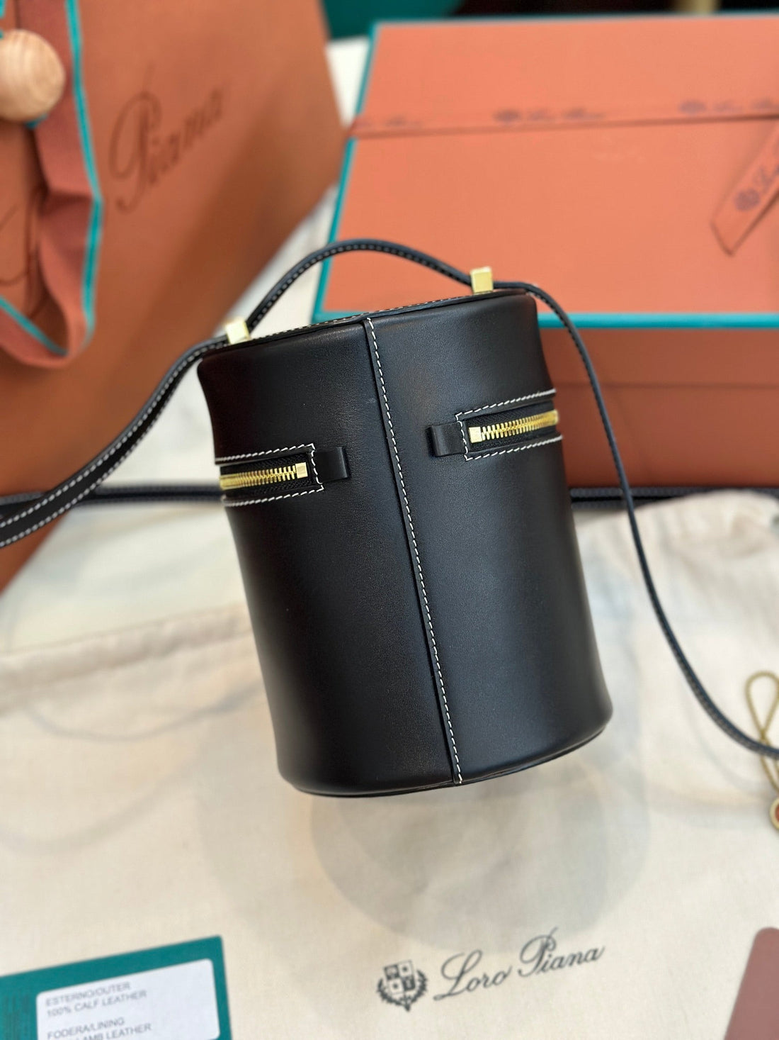 EXTRA CASE MEDIUM 16 BAG IN BLACK SMOOTH CALFSKIN WITH GOLD HARDWARE House Of Sarah Bags