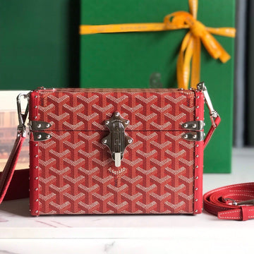 CASSETTE TRUNK BAG 21 IN BURGUNDY RED GOYARDINE CANVAS & CLAMECY COWHIDE
