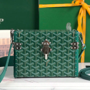 CASSETTE TRUNK BAG 21 IN GREEN GOYARDINE CANVAS & CLAMECY COWHIDE House Of Sarah