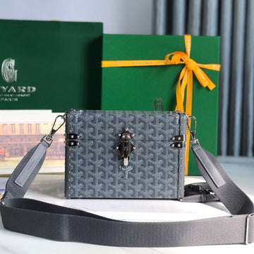 CASSETTE TRUNK BAG 21 IN GREY GOYARDINE CANVAS & CLAMECY COWHIDE