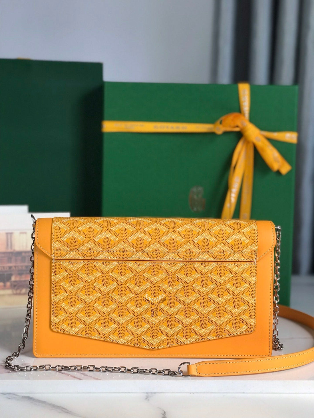 DUCHESSE MARIE-CAROLINE BAG 25 IN YELLOW GOYARDINE CANVAS AND SMOOTH CALFSKIN House Of Sarah