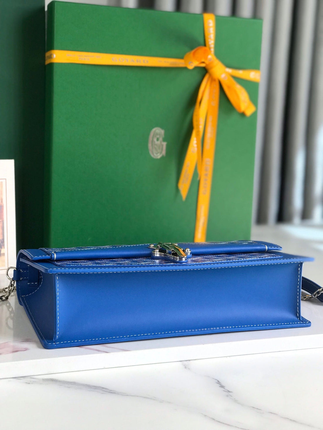 DUCHESSE MARIE-CAROLINE BAG 25 IN SAPPHIRE BLUE GOYARDINE CANVAS AND SMOOTH CALFSKIN House Of Sarah