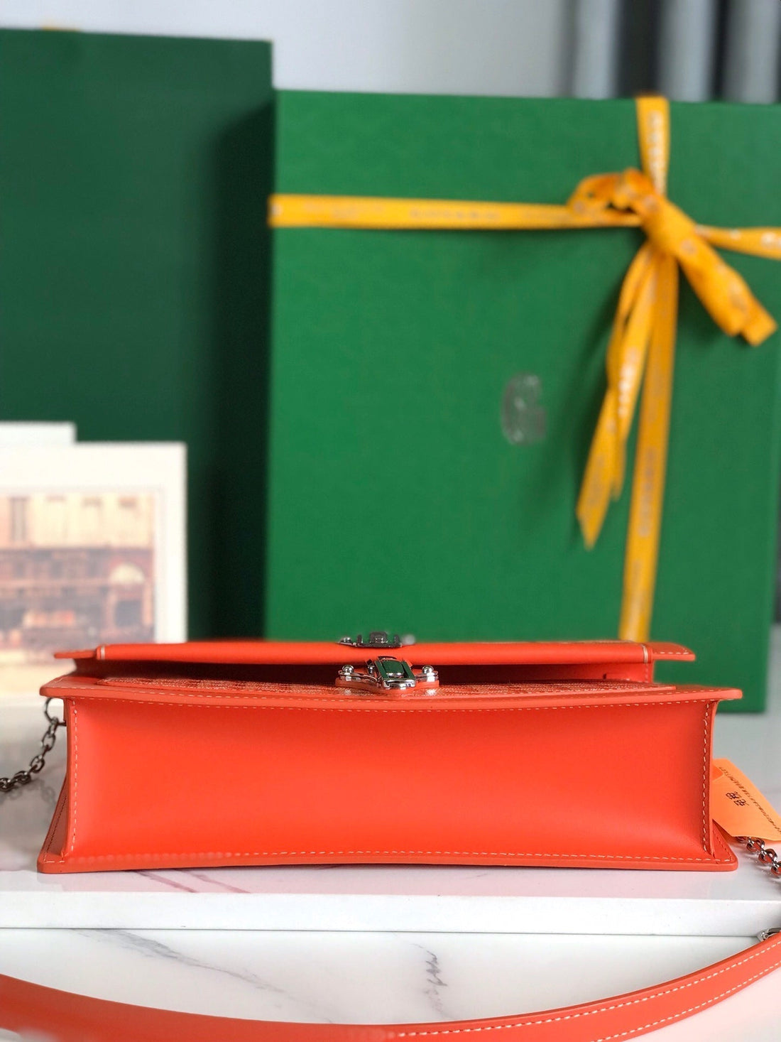DUCHESSE MARIE-CAROLINE BAG 25 IN ORANGE GOYARDINE CANVAS AND SMOOTH CALFSKIN by House Of Sarah