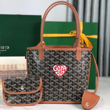 ANJOU MINI BAG 20 IN TAN CALFSKIN AND BLACK GOYARDINE CANVAS House Of Sarah Bags