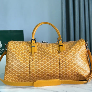 BOSTON 50 BAG IN YELLOW GOYARDINE CANVAS AND CALFSKIN TRIM House Of Sarah Bags