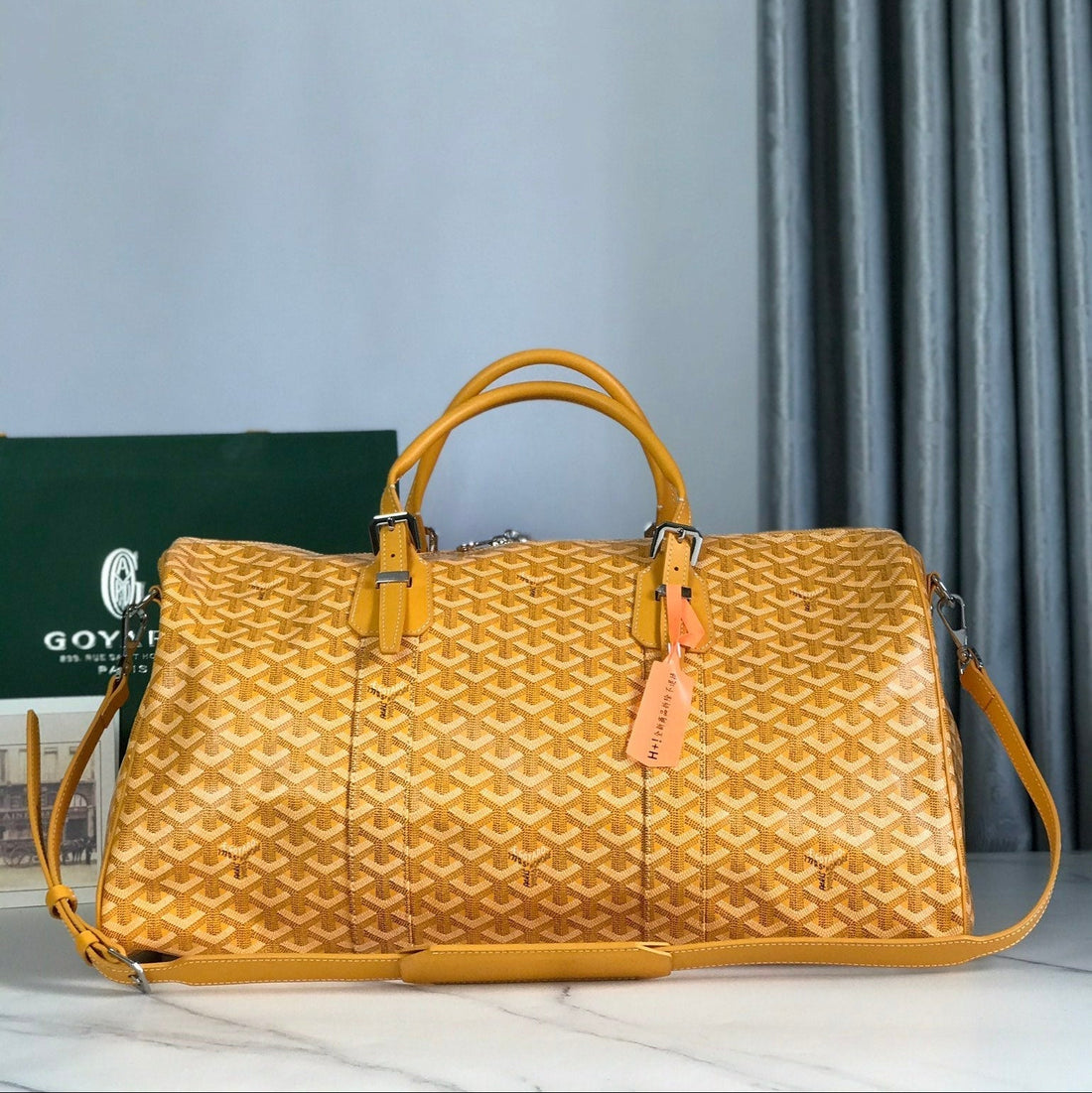 BOSTON 50 BAG IN YELLOW GOYARDINE CANVAS AND CALFSKIN TRIM House Of Sarah Bags
