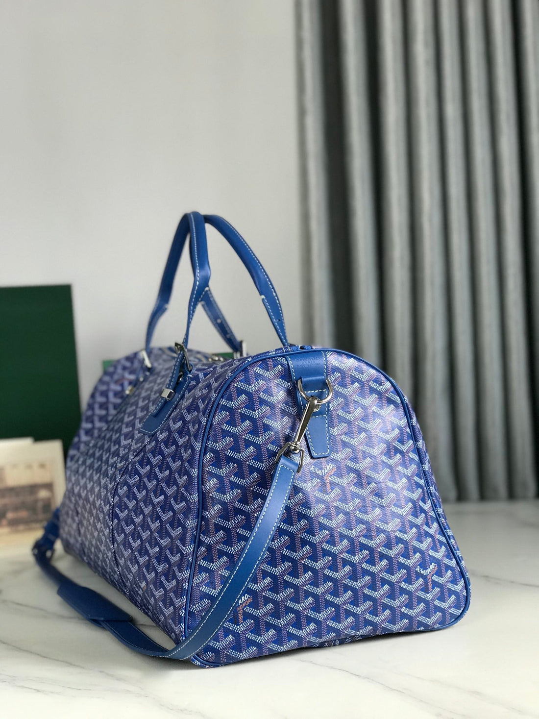 BOSTON 50 BAG IN SAPPHIRE BLUE GOYARDINE CANVAS AND CALFSKIN TRIM House Of Sarah