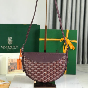 HIRONDELLE BAG 25 IN WINE RED LAMBSKIN AND GOYARDINE CANVAS by House Of Sarah