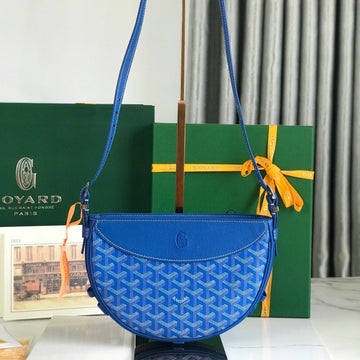 HIRONDELLE BAG 25 IN SAPPHIRE BLUE LAMBSKIN AND GOYARDINE CANVAS House Of Sarah