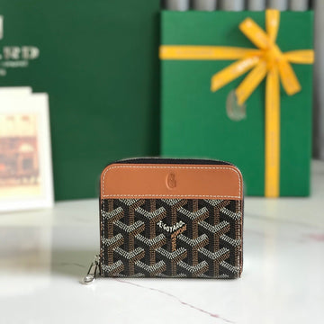 MATIGNON MINI WALLET 11 IN BLACK GOYARDINE CANVAS AND TAN CALFSKIN by House Of Sarah