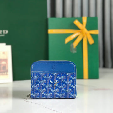 MATIGNON MINI WALLET 11 IN SAPPHIRE BLUE GOYARDINE CANVAS AND CALFSKIN by House Of Sarah