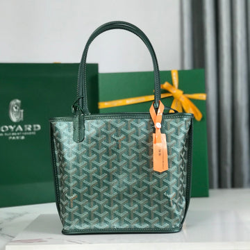 ANJOU MINI BAG 20 IN GREEN CALFSKIN AND GOYARDINE CANVAS House Of Sarah