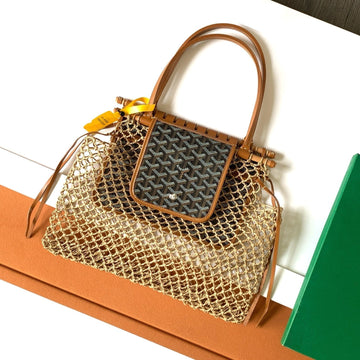 ALIGRE BAG 34 IN BROWN WOVEN RAFFIA AND CALFSKIN