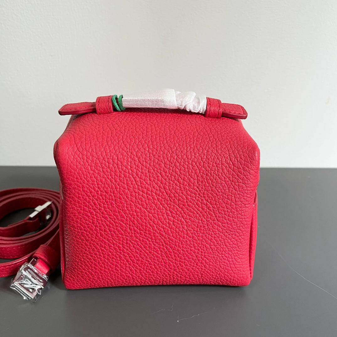 EXTRA POCKET L12 IN CRIMSON RED CALFSKIN WITH SILVER HARDWARE House Of Sarah Bags