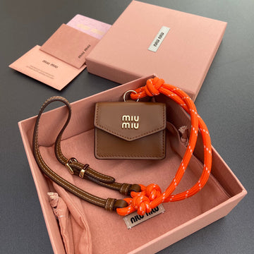 MICRO BAG 7 IN TAWNY BROWN SMOOTH LAMBSKIN ORANGE STRAP House Of Sarah Bags