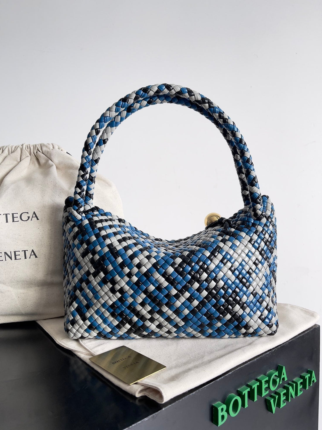 TOSCA SHOULDER BAG 27 IN BLUE MIX BLACK AND WHITE LAMBSKIN House Of Sarah