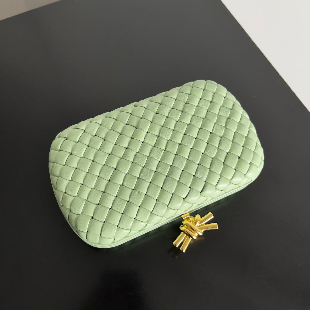 KNOT CHAIN CLUTCH 20.5 IN LIGHT GREEN LAMBSKIN House Of Sarah