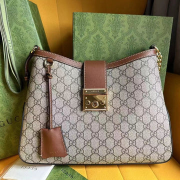 GG PADLOCK 32 SHOULDER BAG BEIGE CANVAS AND BROWN CALFSKIN House Of Sarah