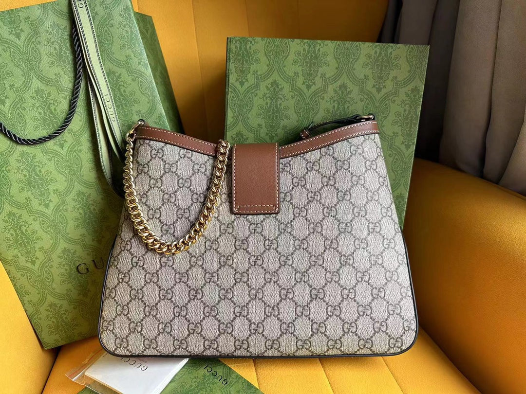 GG PADLOCK 32 SHOULDER BAG BEIGE CANVAS AND BROWN CALFSKIN House Of Sarah