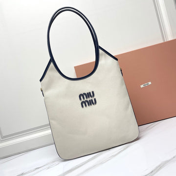 IVY TOTE BAG 40 IN WHITE CANVAS AND NAVY LEATHER TRIM House Of Sarah Bags
