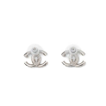 Chanel CC Logo Crystal Earring Sliver Tone