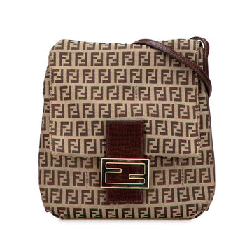 Fendi Zucchino Canvas Leather Shoulder Bag