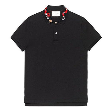 GUCCI Men's Coral Snake Embroidered Polo Shirt Black 408323-X7332-1410